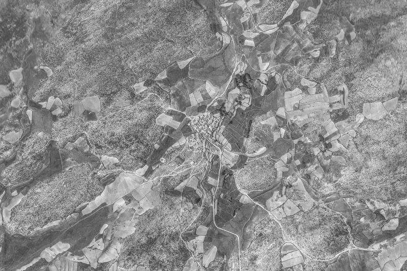 Ortofoto de 1956-1957 del núcleo de Hoyos de Miguel Muñoz