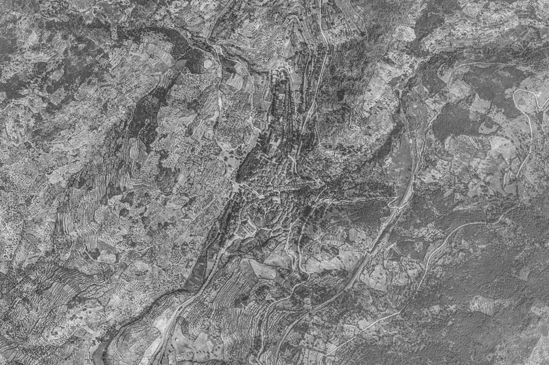 Ortofoto de 1956-1957 del núcleo de Baños de Montemayor