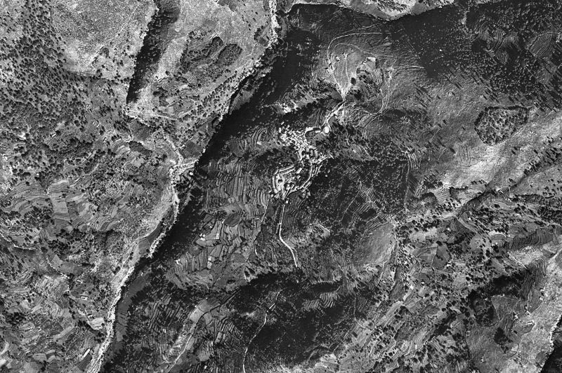 Ortofoto de 1956-1957 del núcleo de Guijo de Santa Bárbara