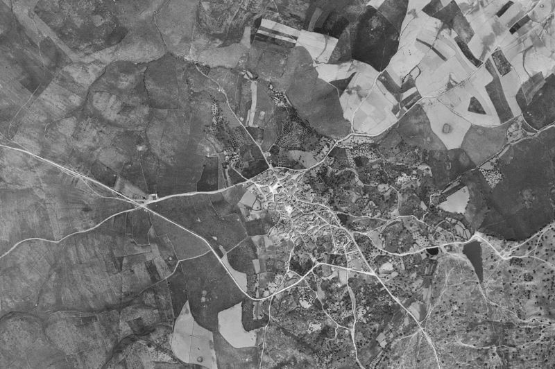 Ortofoto de 1956-1957 del núcleo de Mata de Alcántara