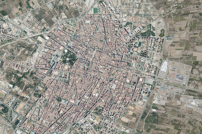 Ortofoto actual del núcleo de Castelló de la Plana/Castellón de la Plana