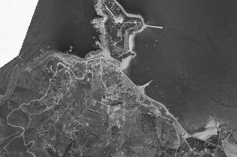 Ortofoto de 1956-1957 del núcleo de Baiona