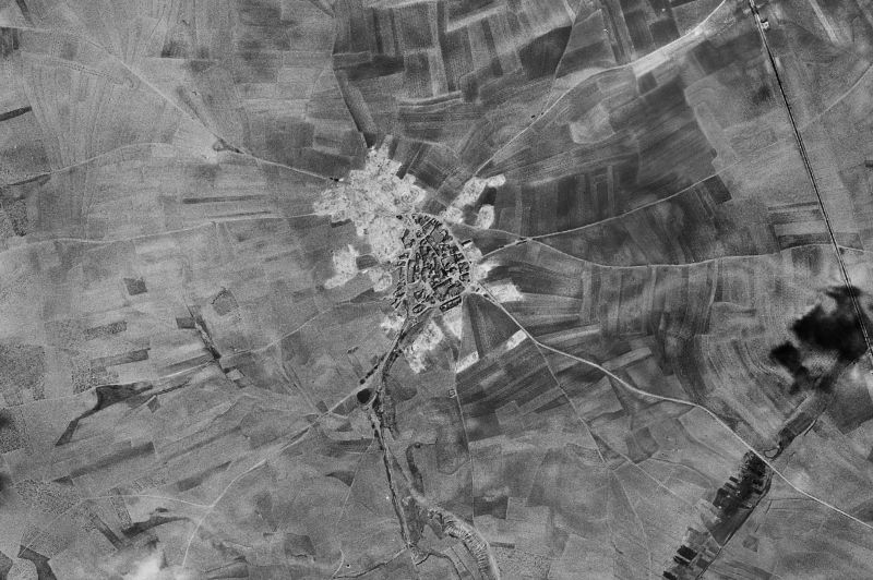 Ortofoto de 1956-1957 del núcleo de Castellanos de Villiquera