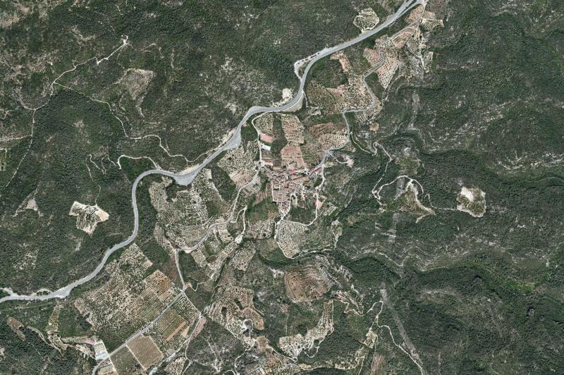 Ortofoto actual del núcleo de Pradell de la Teixeta