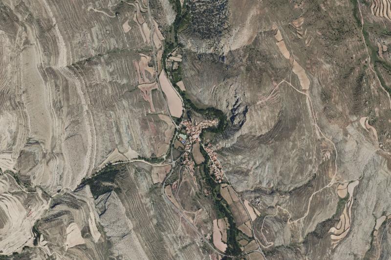 Ortofoto actual del núcleo de Miravete de la Sierra