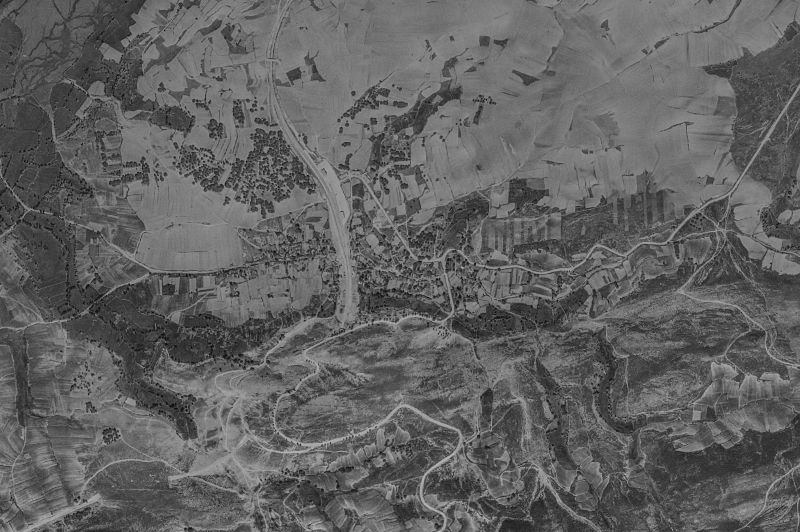 Ortofoto de 1956-1957 del núcleo de Pedralba de la Pradería